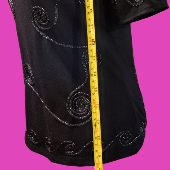 OBJECTS D'ART Black Short Sleeve Glittery Thread Accent Blouse Top Size Small - Picture 7 of 7